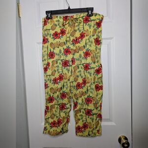 Vintage 90s Tropical Cropped Pants Pineapple Banana Monkeys Size Small